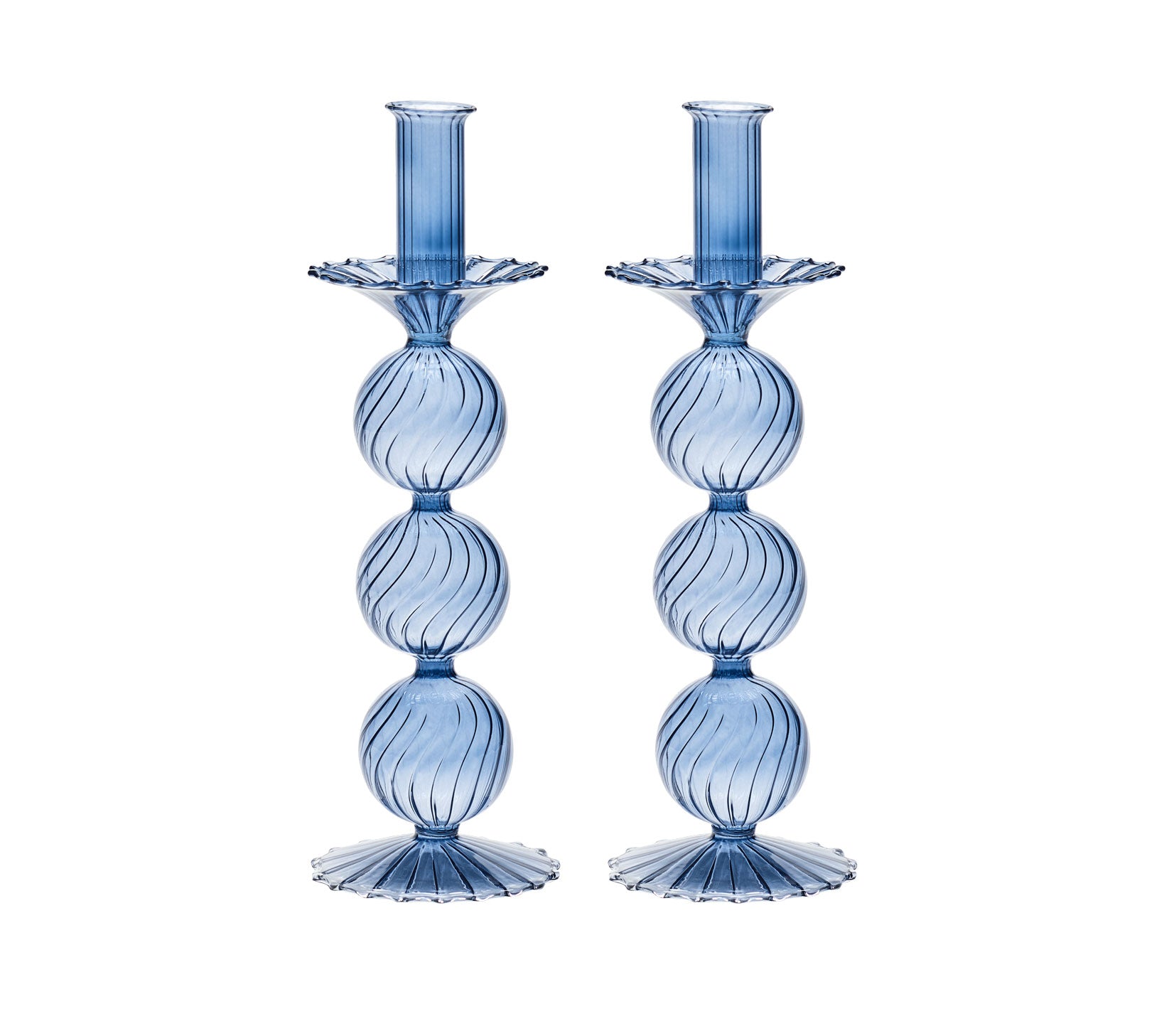 Set of two Iris Tall Candle Holders in cadet blue