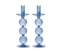 Set of two Iris Tall Candle Holders in cadet blue