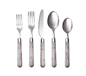 Wood Grain 5-Piece Place Setting in Gray & Silver