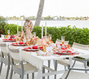 Kim Seybert Luxury Fringe Tablecloth in White & Gold