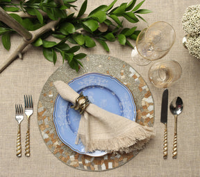 Kim Seybert Luxury Fringe Tablecloth in Natural & Silver