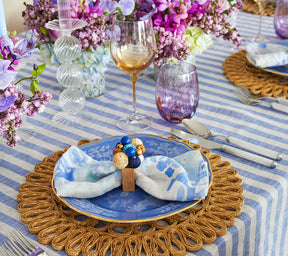Kim Seybert Luxury Linea Tablecloth in White & Blue