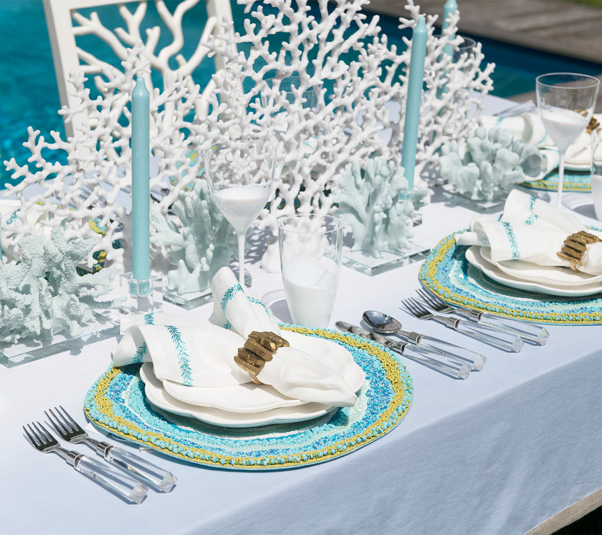 Dip Dye Tablecloth in White & Periwinkle