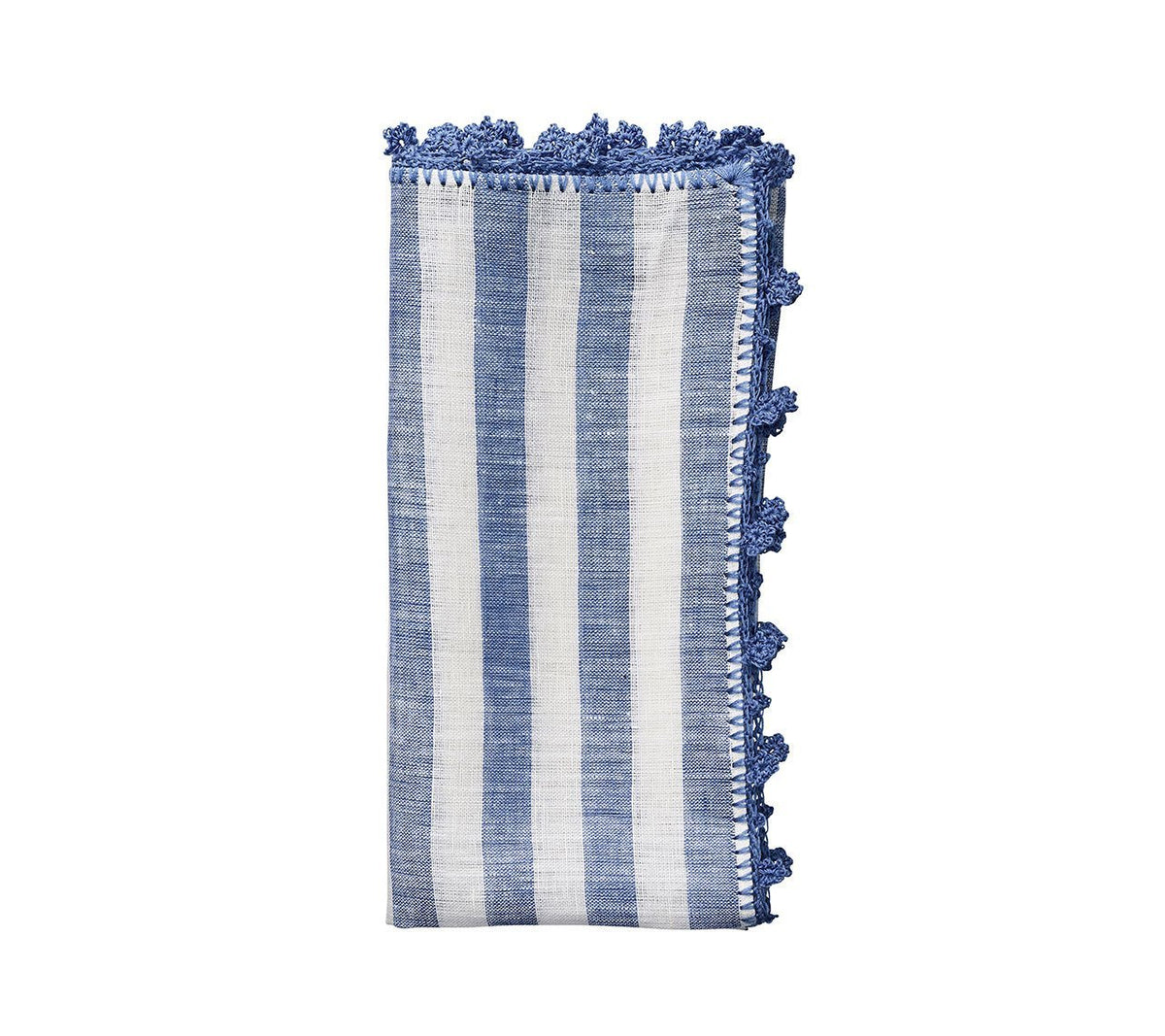 Kim Seybert Luxury Linea Napkin in white & blue, folded