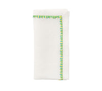 Kim Seybert Luxury Filament Napkin in white, yellow & green, folded