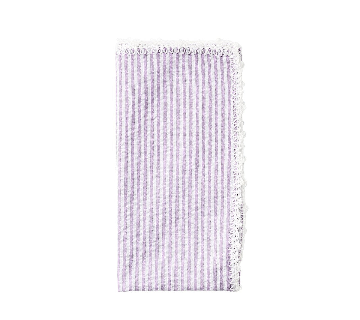 Kim Seybert Luxury Seersucker Napkin in lilac & white, folded