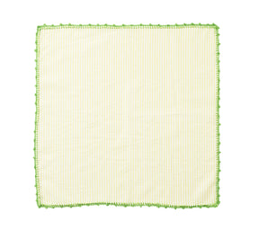 Yellow-striped Seersucker Napkin with a green border, unfolded