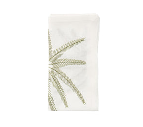 White Palm Coast Napkin with green and gold palm frond, folded