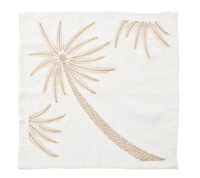 White Palm Coast Napkin with a natural and gold palm frond, unfolded