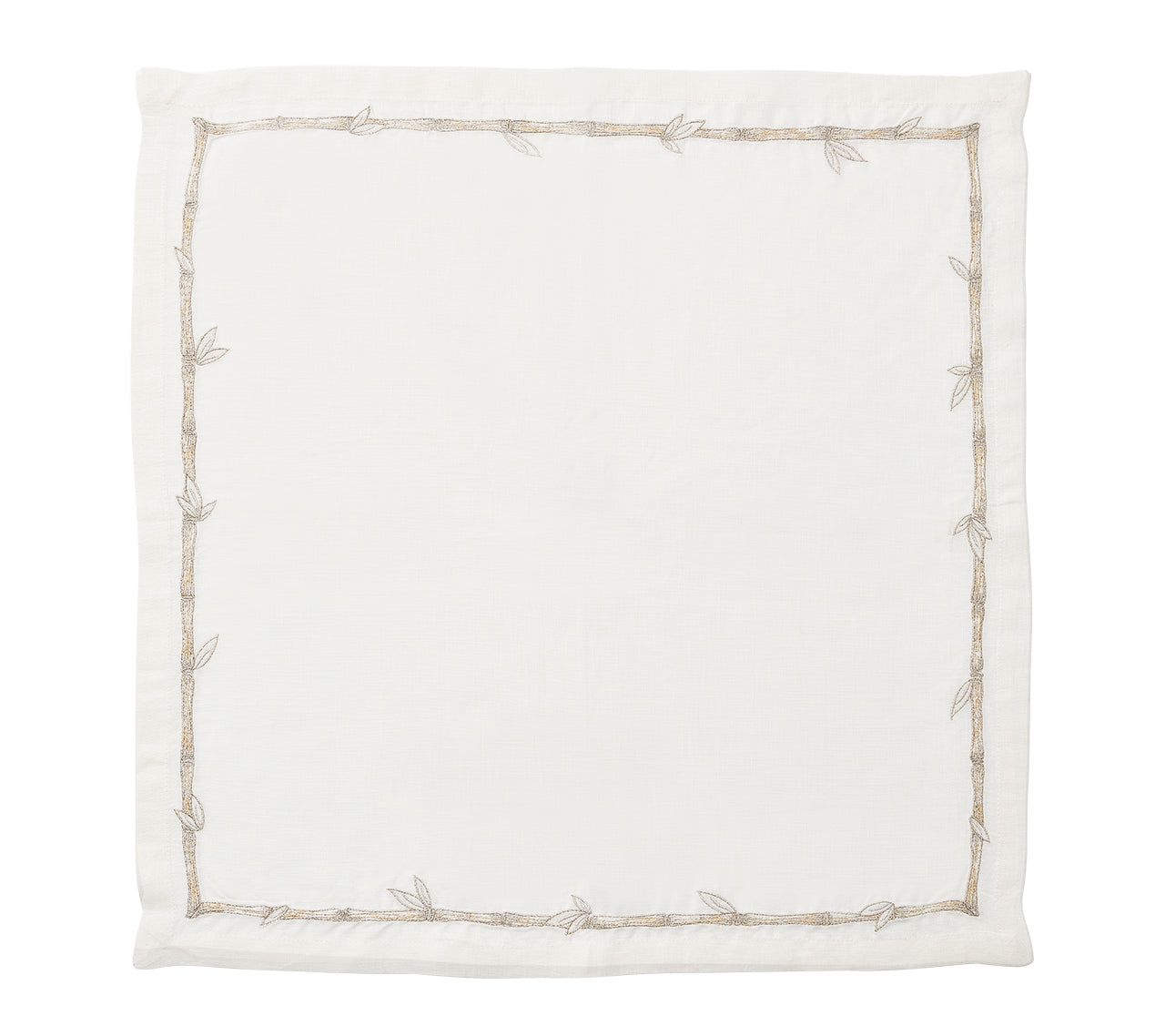 White Bamboo Napkin with a gold & silver border, unfolded