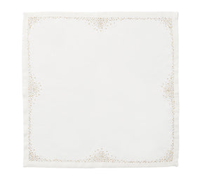 Unfolded white Pin Dot Napkin with a gold & silver border