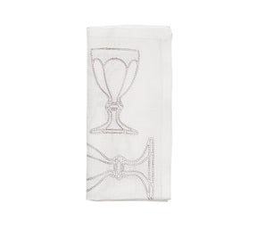 Harcourt Napkin in White & Silver, Set of 4 in a Gift Box