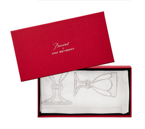 Kim Seybert Luxury Harcourt Napkin in White & Silver in a Gift Box
