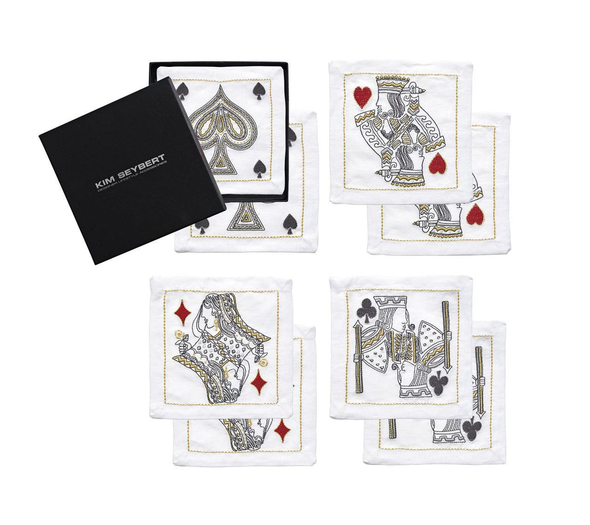 Luxury House of Cards Cocktail Napkins in linen with Jack, Queen,  King & Ace Images 