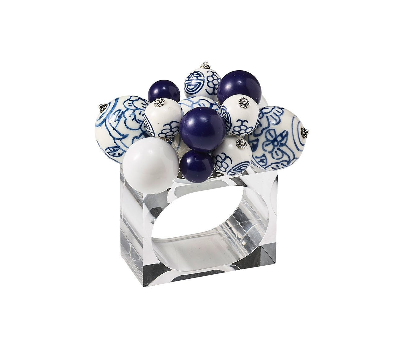 Kim Seybert Luxury Cloud Napkin Ring in White & Blue