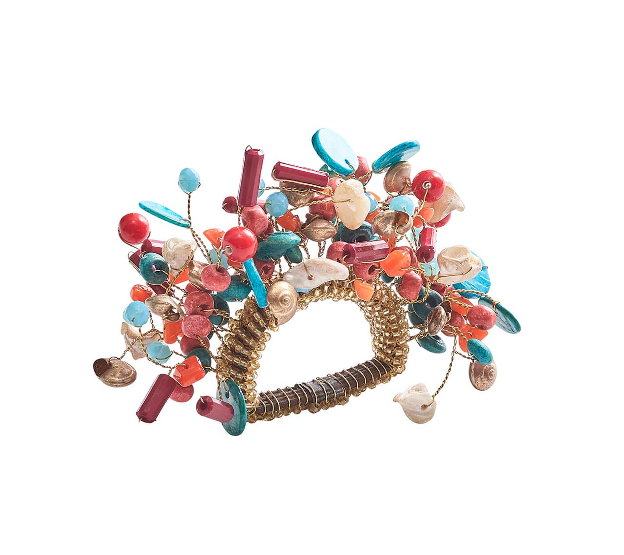 Kim Seybert Luxury Cozumel Napkin Ring in Coral & Turquoise