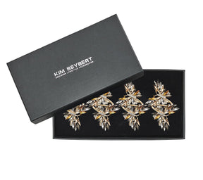 Set of four Butterflies Napkin Ring in champagne & crystal, in a gift box