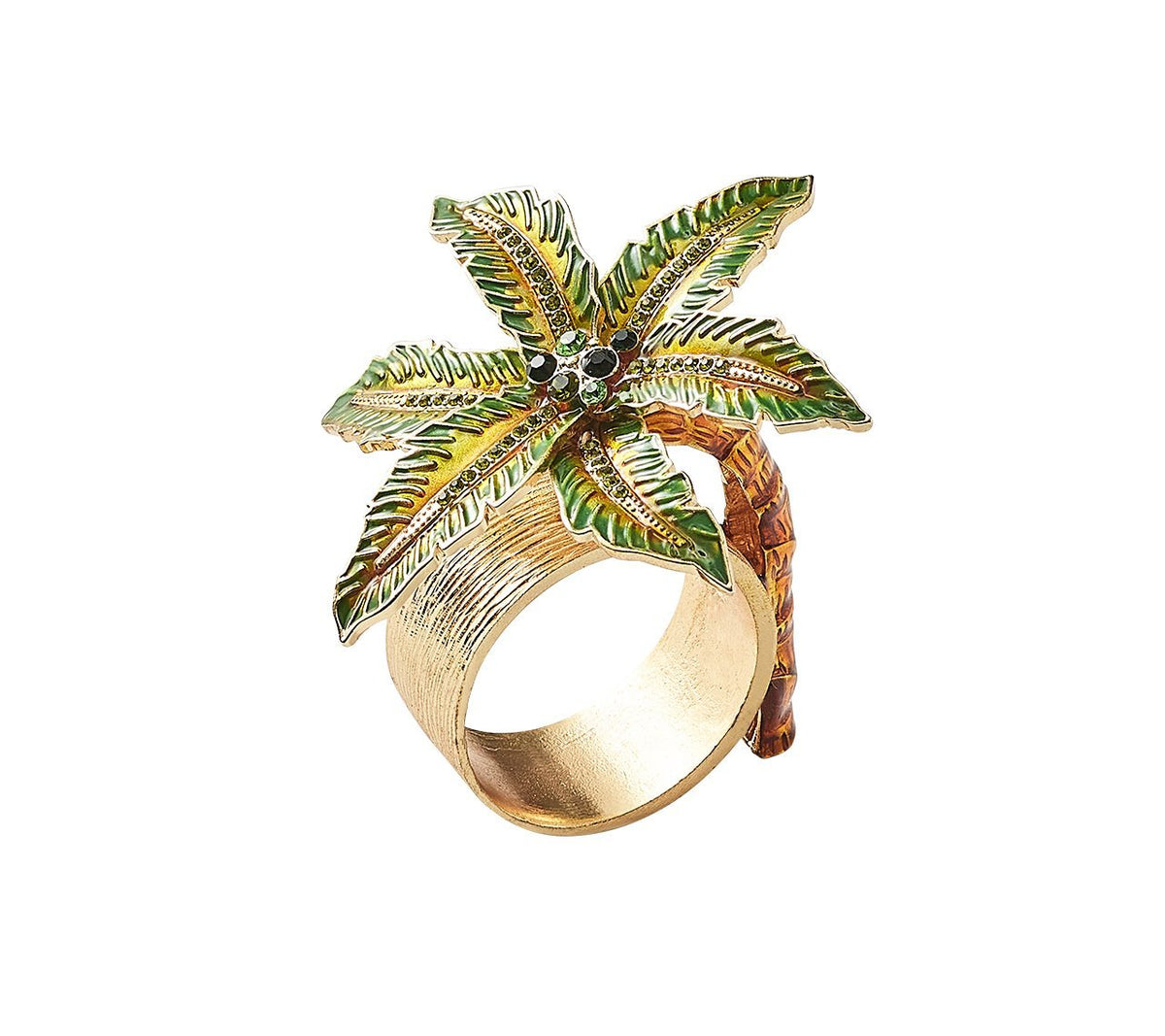 Kim Seybert Luxury Palm Coast Napkin Ring in Green & Gold in a Gift Box