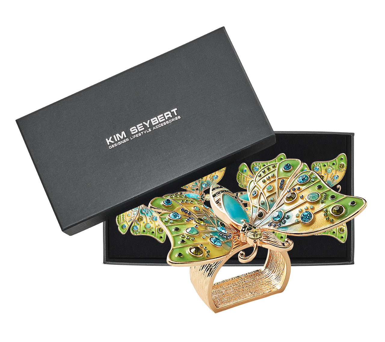Kim Seybert Luxury Arbor Napkin Ring in Blue & Green in a Gift Box