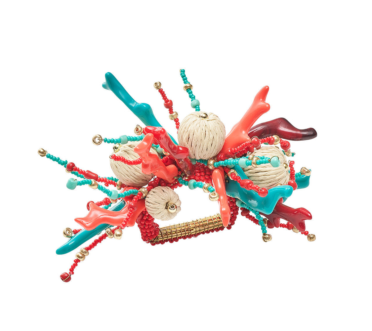 Kim Seybert Luxury Coral Spray Napkin Ring in Natural, Coral & Turquoise