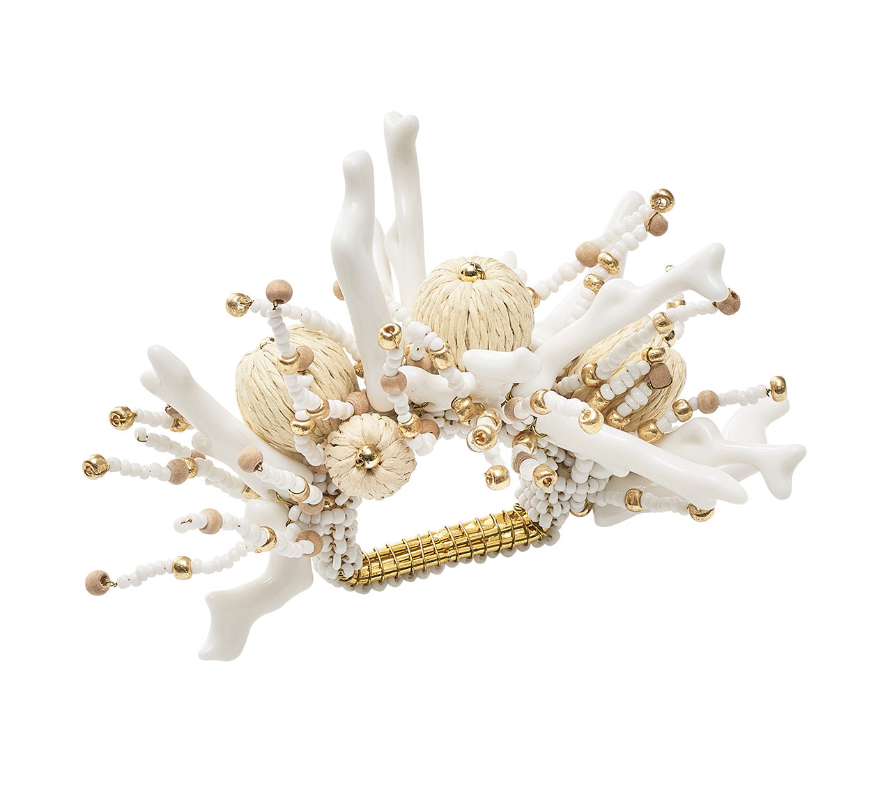 Coral Spray Napkin Ring in White & Natural, Set of 4