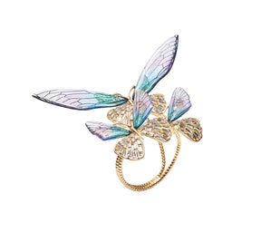 Flutter Napkin Ring with lilac and periwinkle butterflies that have acrylic and rhinestone-encrusted wings