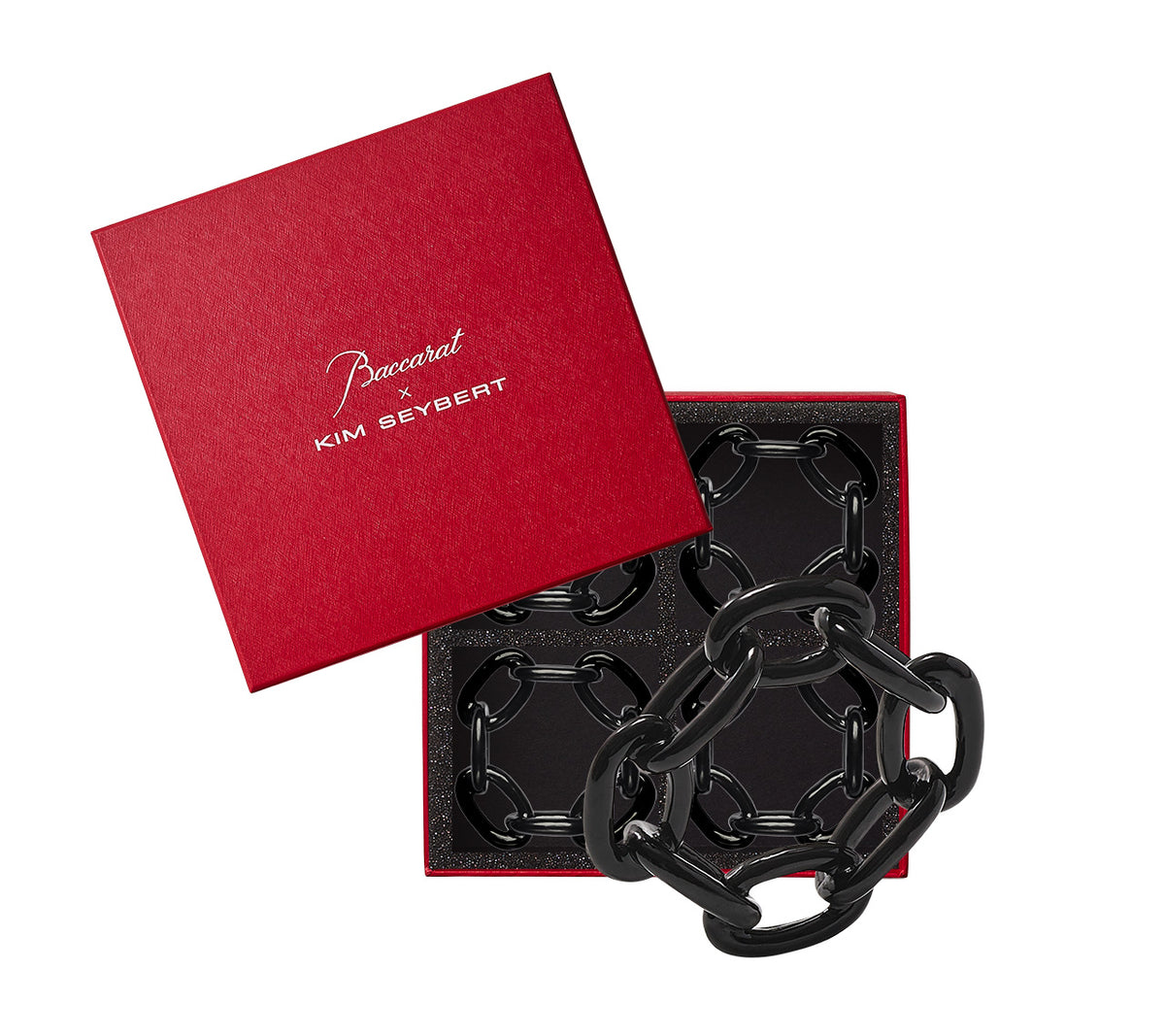 Enamel Link Napkin Ring in Black, Set of 4 in a Gift Box