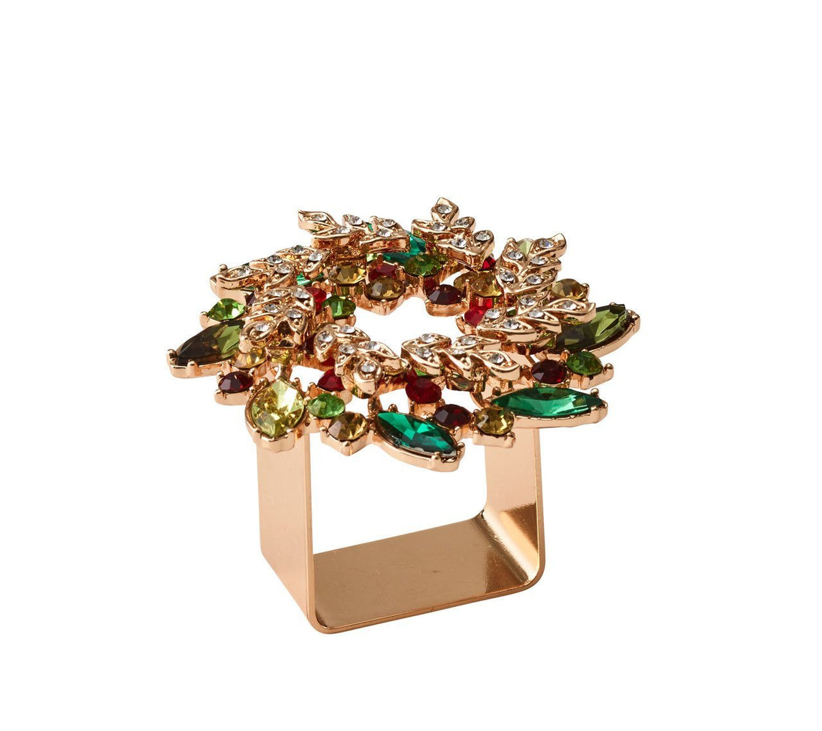 Kim Seybert Luxury Gem Wreath Napkin Rings in Red, Green, & Gold in a Gift Box