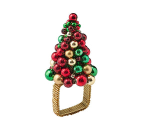Kim Seybert Luxury Xmas Baubles Napkin Ring in Red & Green & Gold