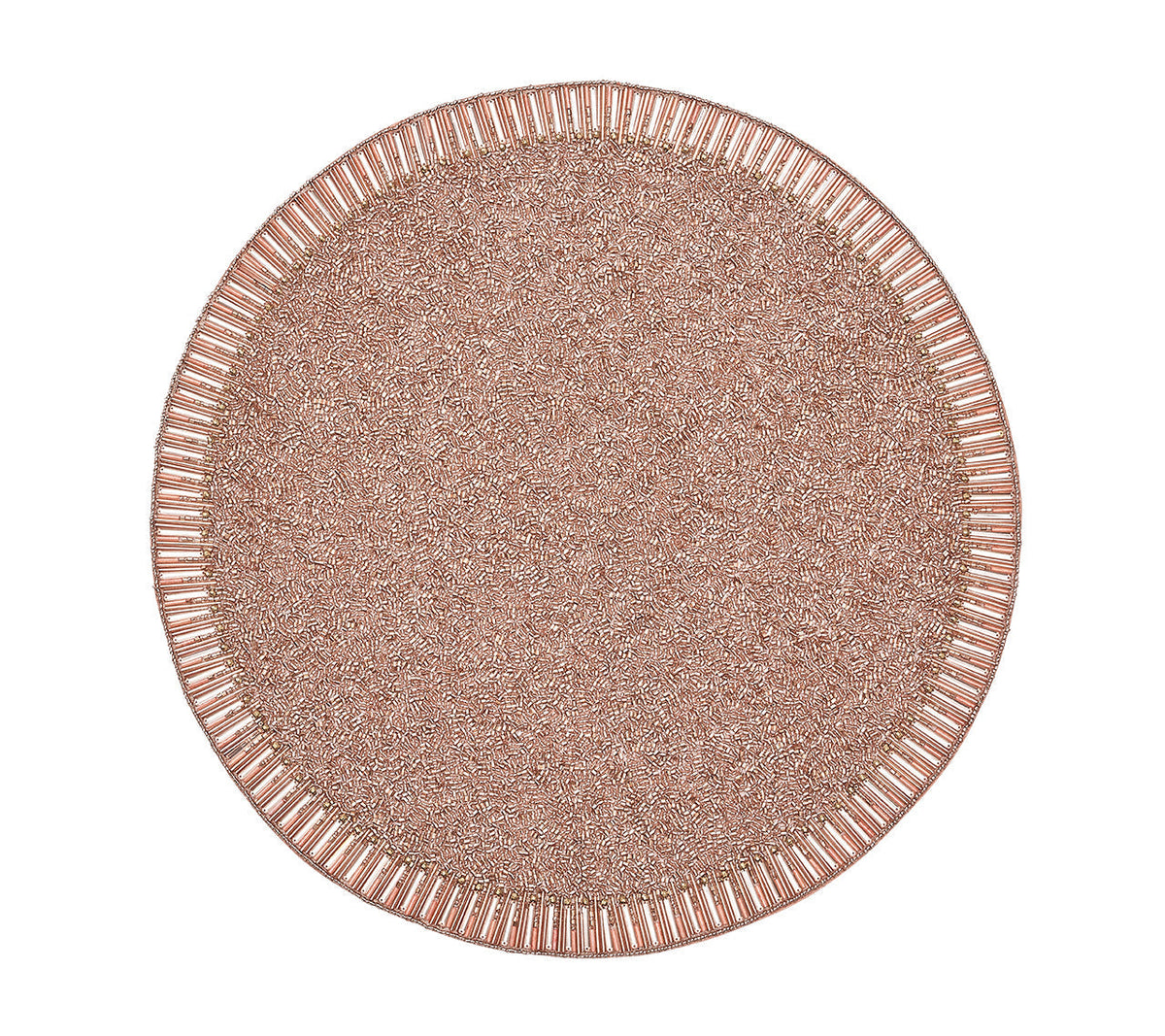 Round Bevel Placemat in pink with glass and acrylic beads around to create a halo effect