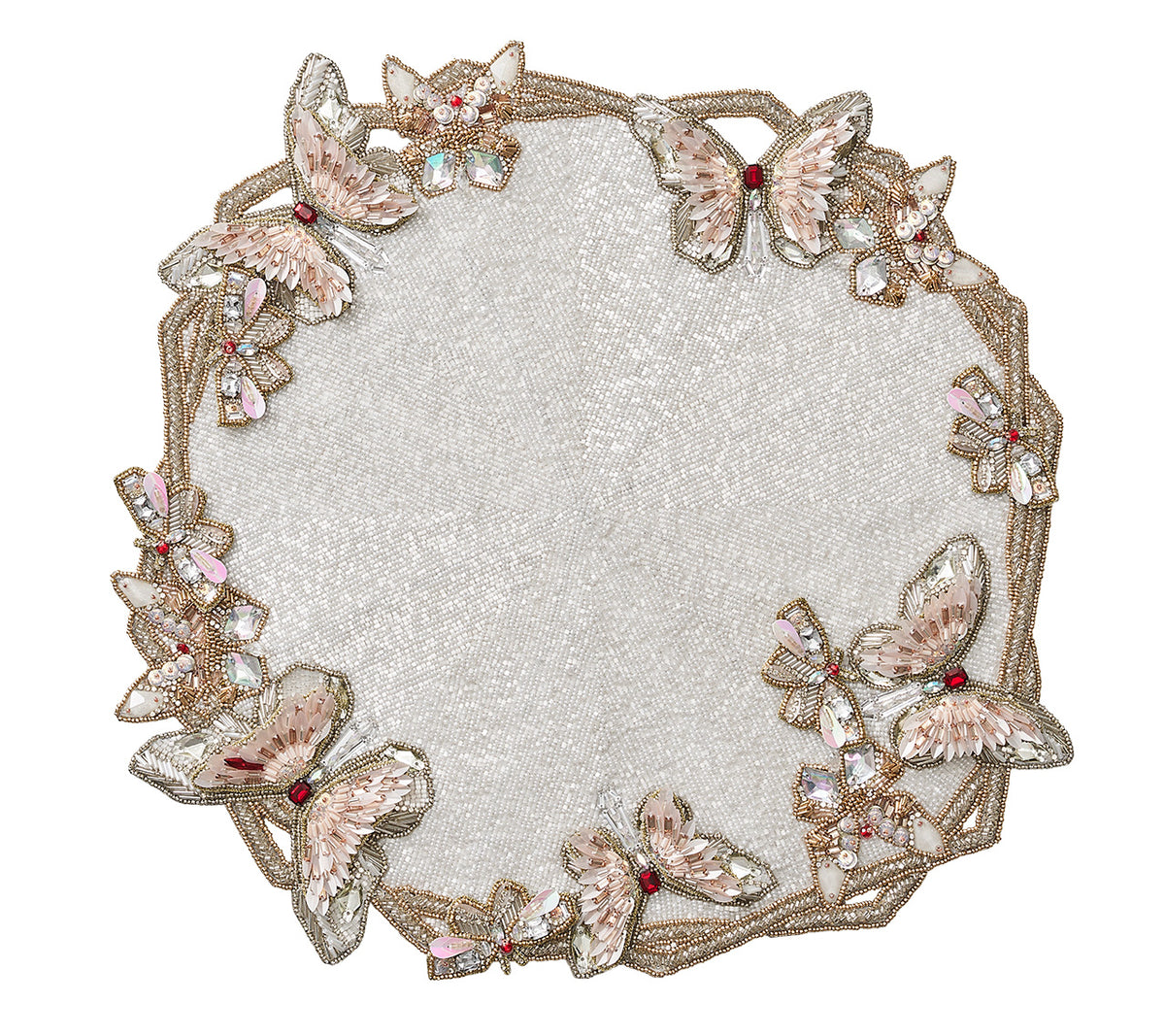 Diamant Butterflies Placemat in White & Blush, Set of 2 in a Gift Box