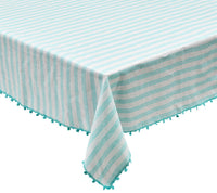 Kim Seybert Luxury Linea Tablecloth in White & Seafoam