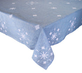 Blue Fex Tablecloth with Moroccan-inspired embroidered details in white with a white border