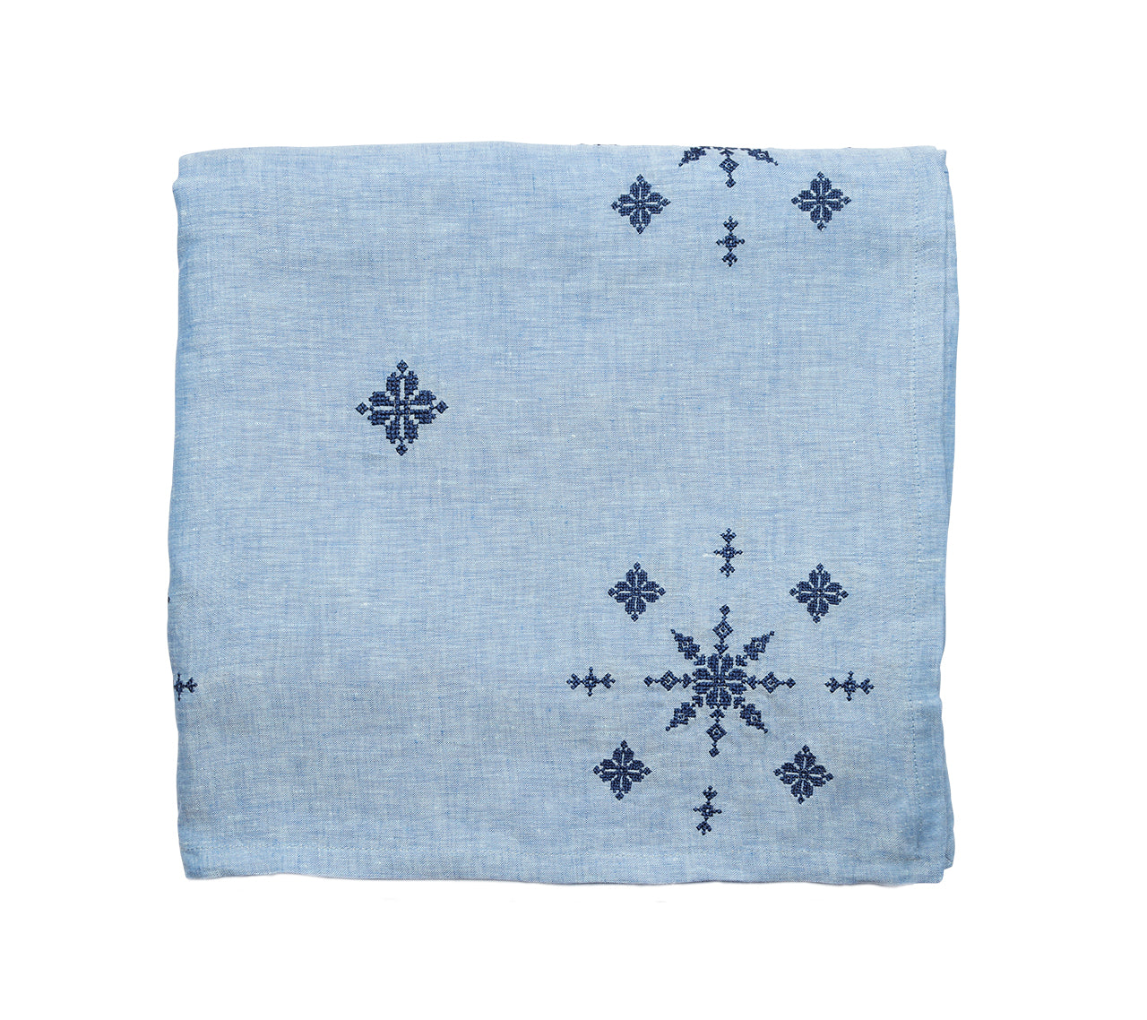 Fez Tablecloth in periwinkle & navy, folded
