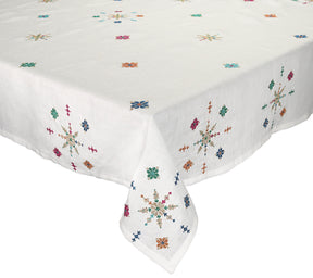Kim Seybert Luxury Fez Tablecloth in White, Gold & Multi