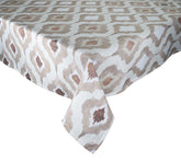 Watercolor Ikat Tablecloth in taupe with a pattern inspired by the Indonesian textile making process, Ikat