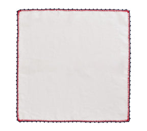 Knotted Edge Napkin in White, Navy & Red, Set of 4