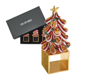 Kim Seybert Luxury Holiday Tree Napkin Ring in Red, Green & Gold in a Gift Box